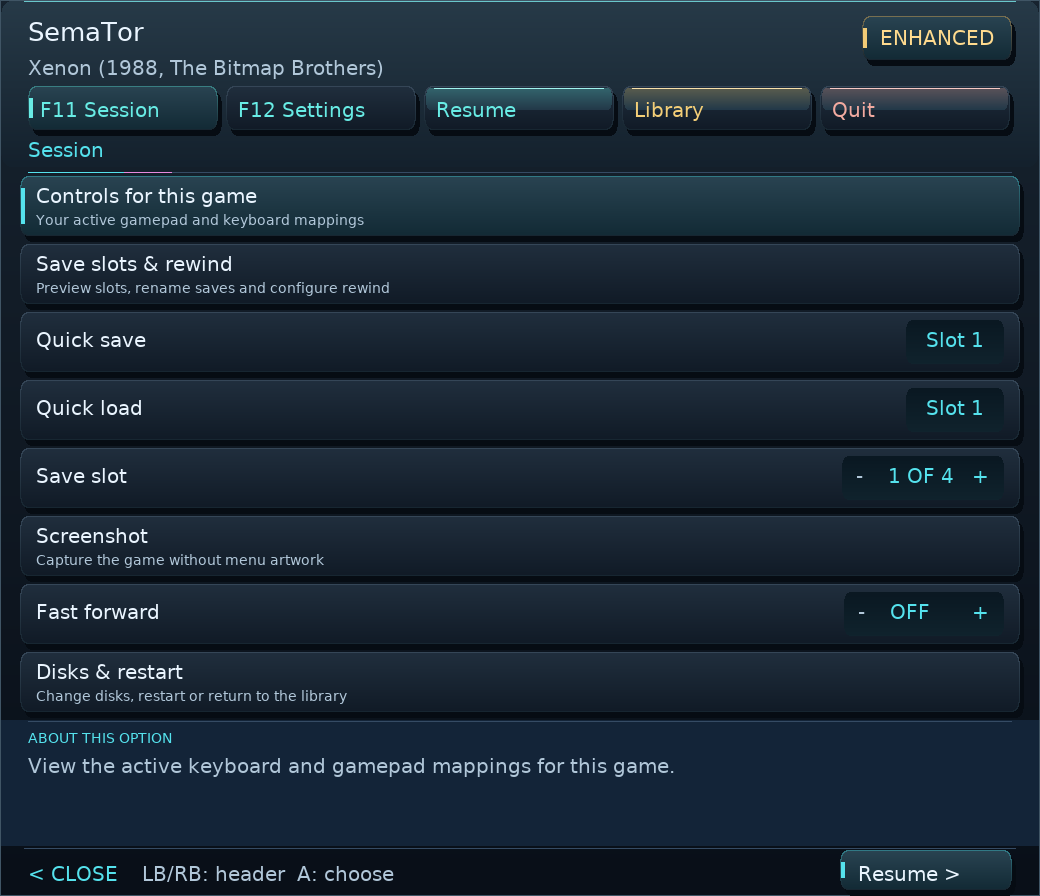 SemaTor F11 session controls